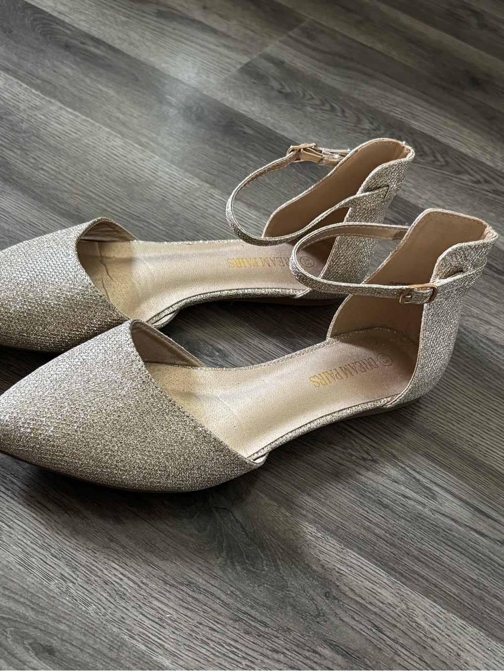 Dream Pairs Gold Glitter Pointed Toe Ankle Strap Flats - Picture 3 of 5